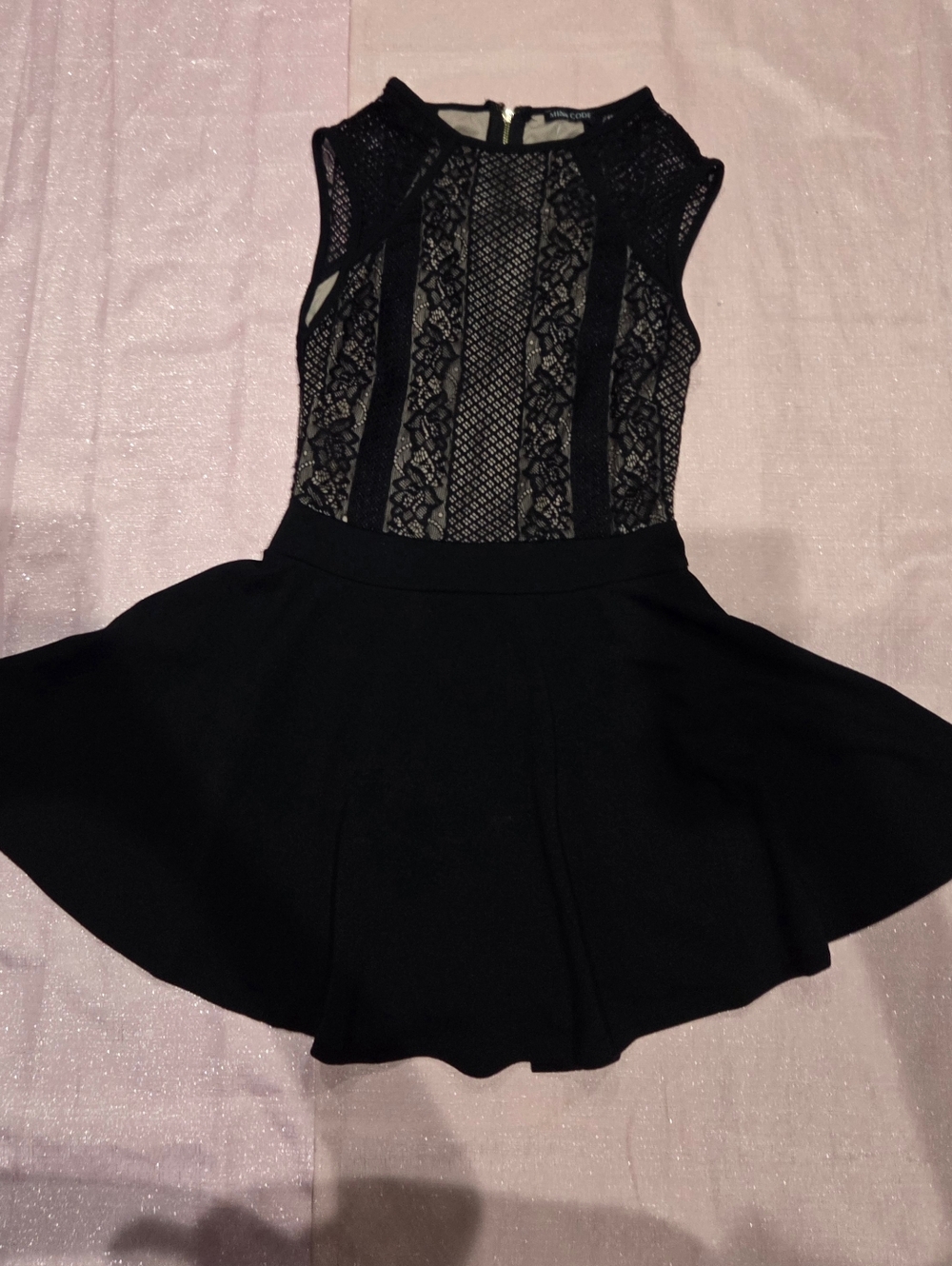 Mind Code Black Lace Panel Skater Dress
